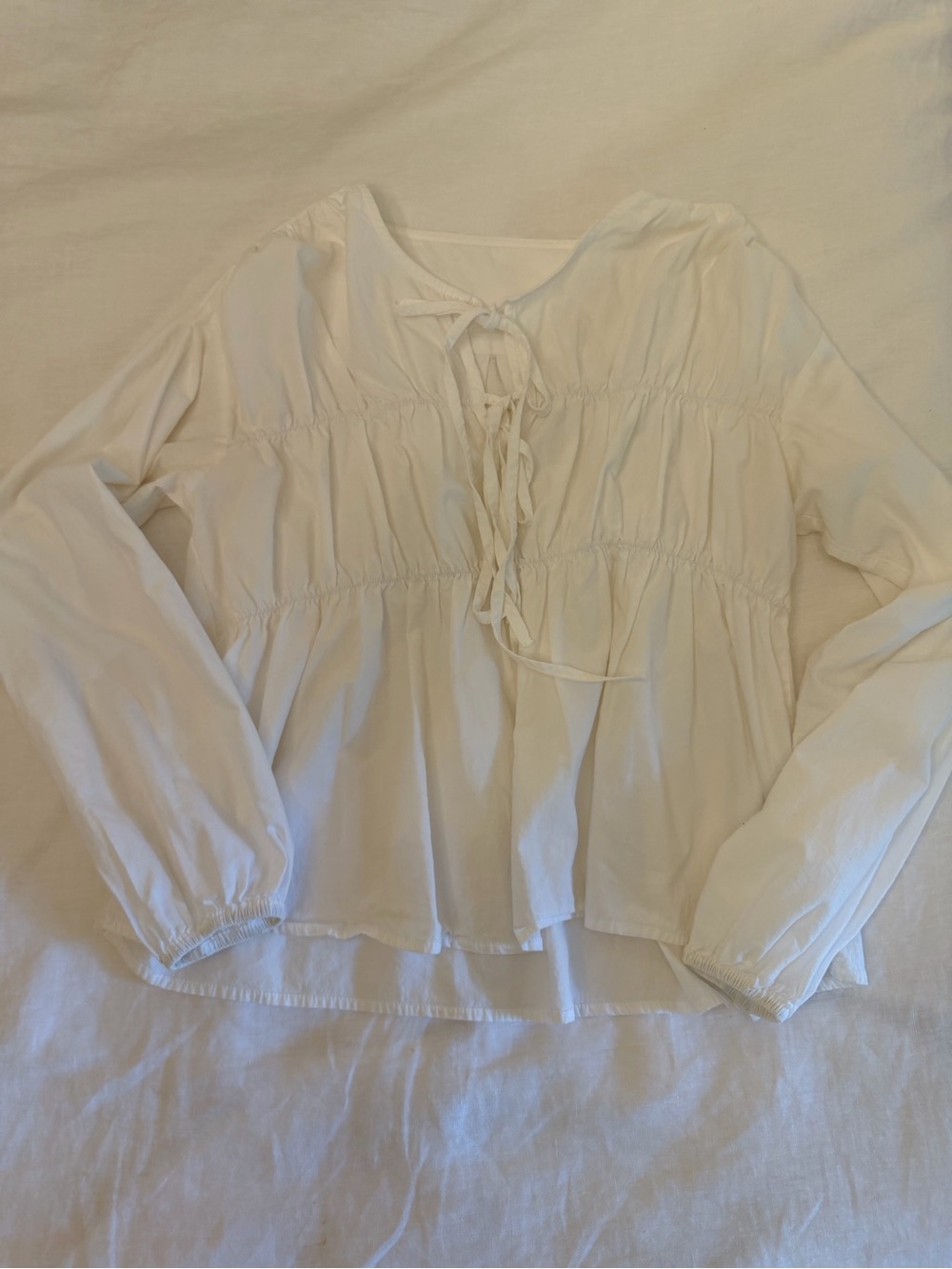 Women's Cream Peasant Tie-Front Top